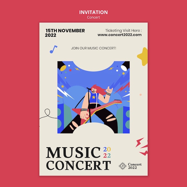 Invitación de concierto de música dibujada a mano