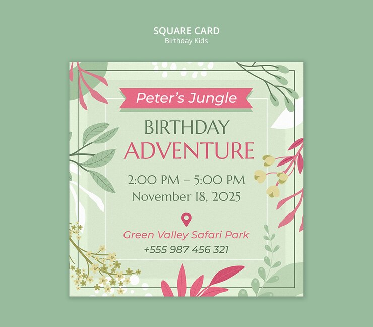 PSD gratuito invitación de cumpleaños de la aventura de la jungla