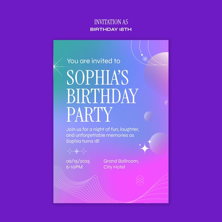 PSD gratuito la invitación para el cumpleaños número 18 de sophia.