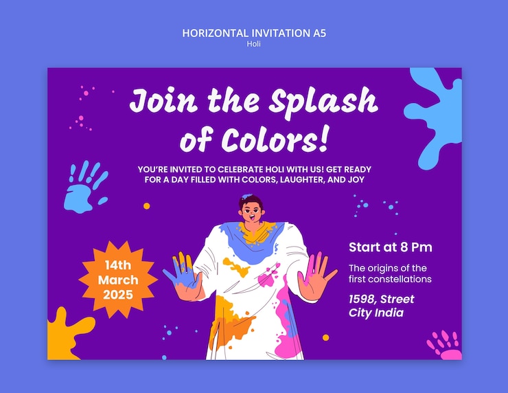 PSD gratuito invitación para el festival de holi