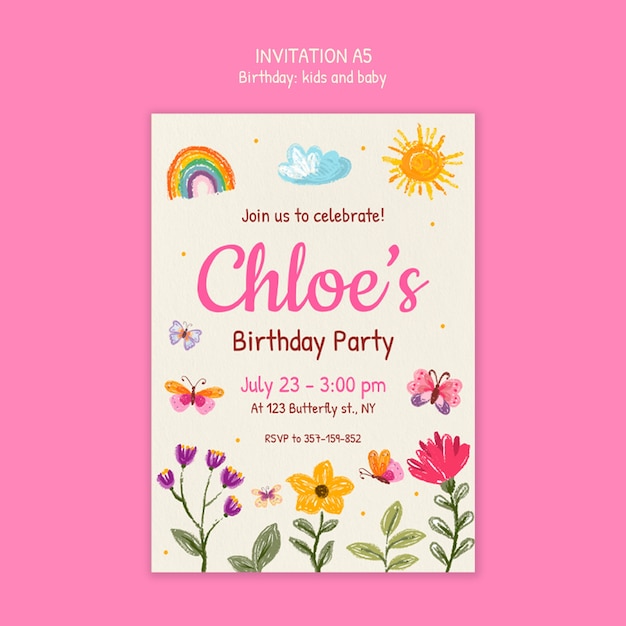 La invitación para la fiesta de cumpleaños de Chloe.