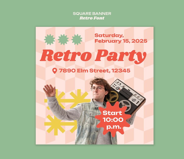 PSD gratuito invitación a una fiesta retro