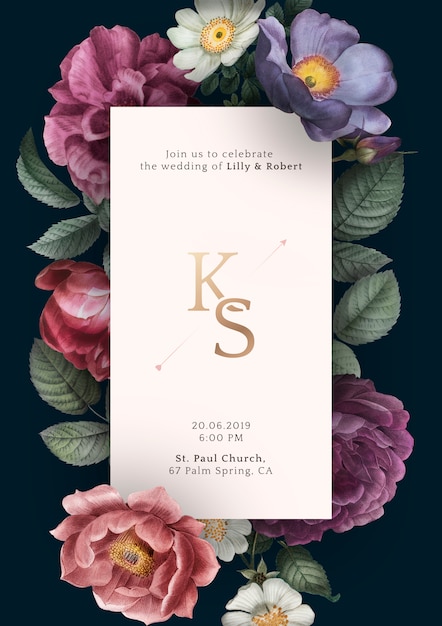PSD gratuito invitación floral de la boda