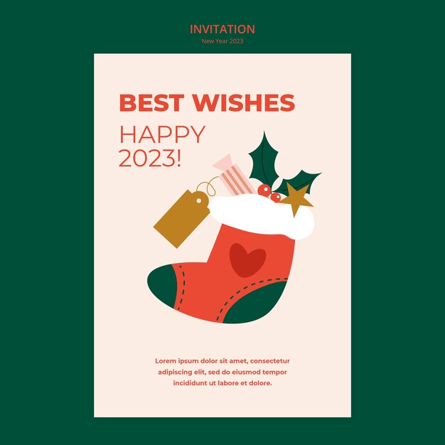 Invitación de navidad y año nuevo de diseño plano