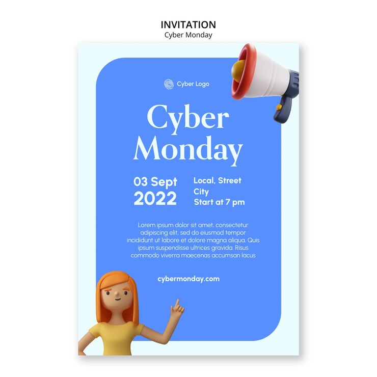 PSD gratuito invitación de promoción de lunes cibernético realista