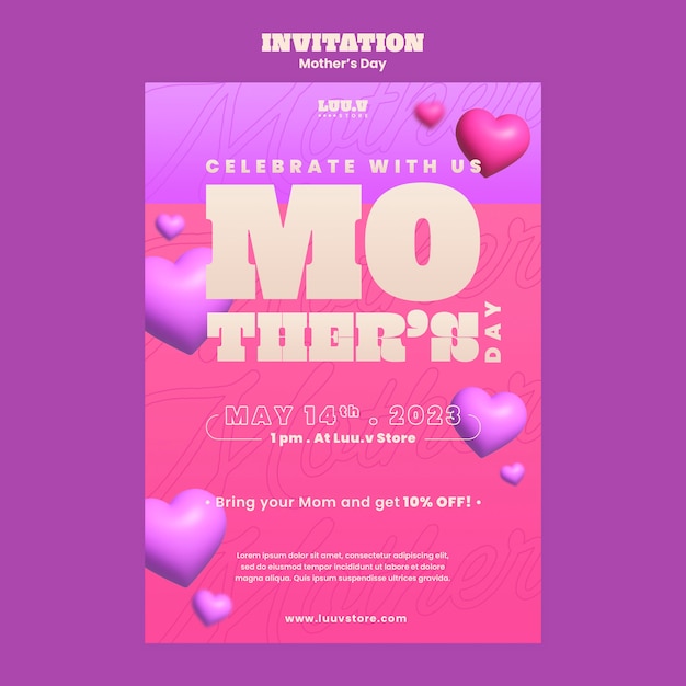 PSD gratuito invitación realista a la celebración del día de la madre