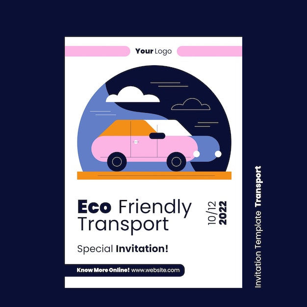 PSD gratuito invitación de transporte ecológico de diseño plano