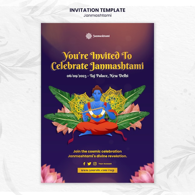 Invitatie sjabloon voor de viering van janmashtami