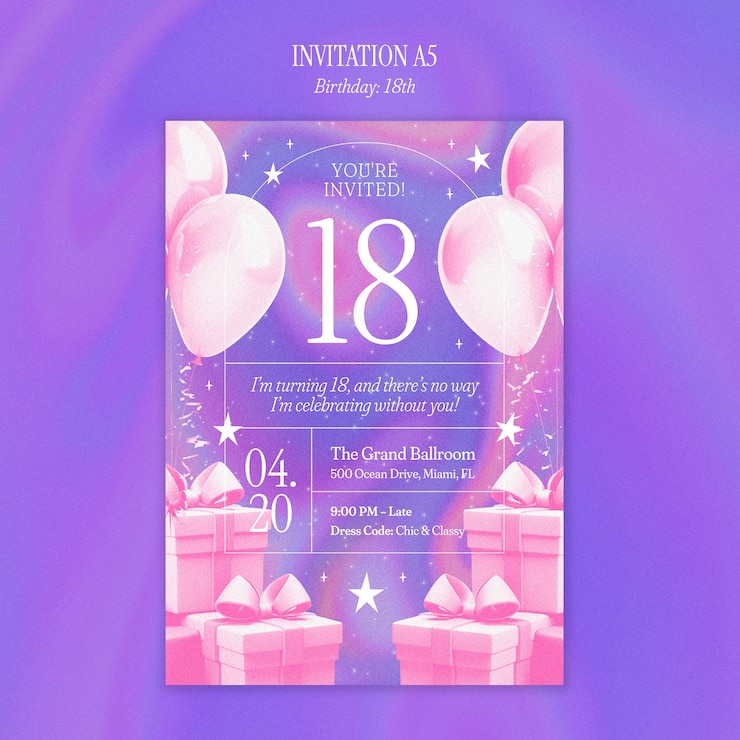 PSD gratuito invito a una festa di compleanno per i 18 anni.