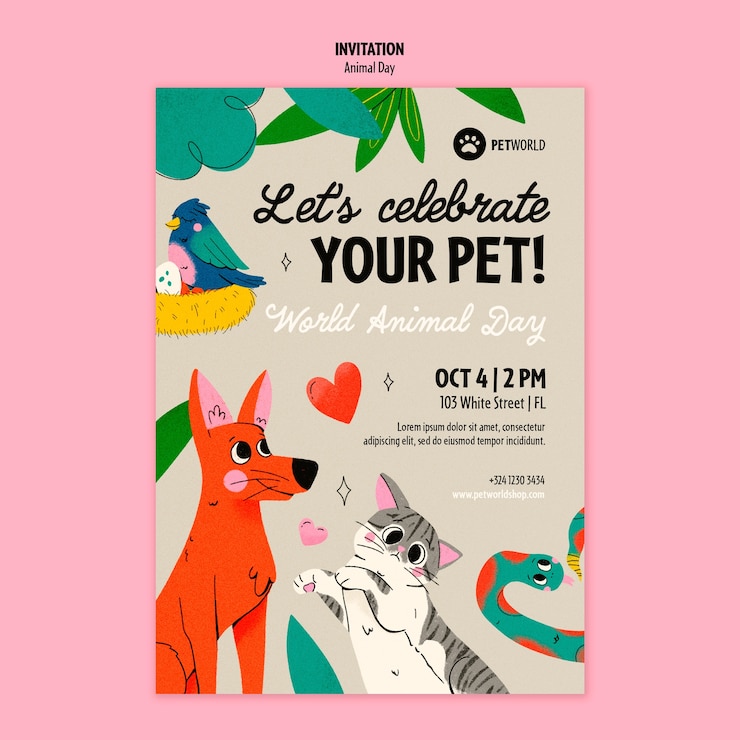 PSD gratuito invito alla celebrazione del giorno degli animali