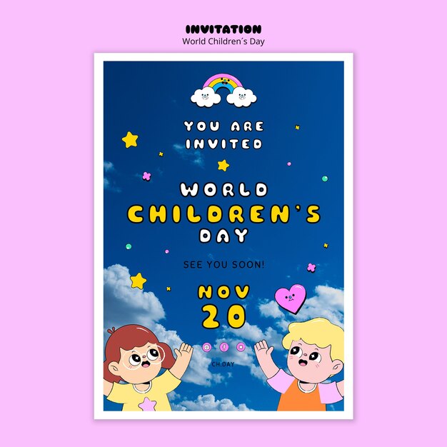 Invito per la giornata mondiale dei bambini dal design piatto