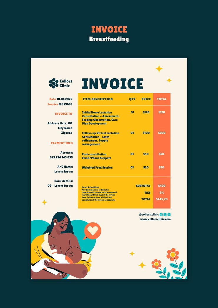 PSD gratuito invoice for breastfeeding services
