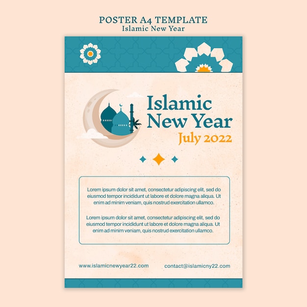 Gratis PSD islamitisch nieuwjaar verticale postersjabloon met bloemdessin