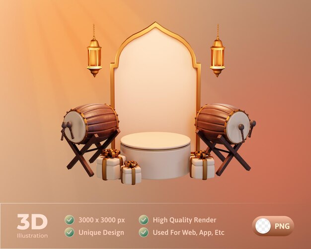 Islamitische Ramadan Podium met Bedug, trommel 3d illustratie