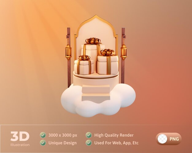 Islamitische Ramadan Podium met geschenkdoos 3d illustratie