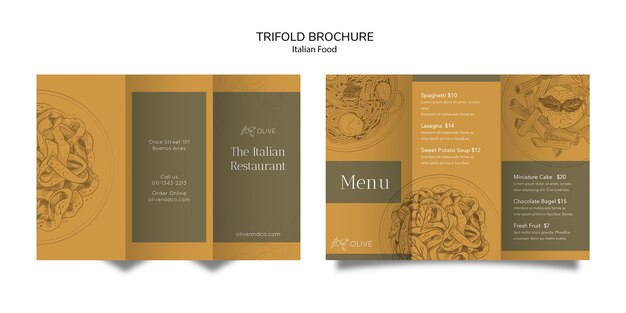 Italiaans eten driebladige brochure sjabloon