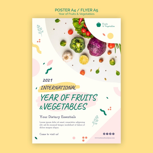Gratis PSD jaar van groenten en fruit flyer-sjabloon
