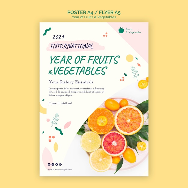 Gratis PSD jaar van groenten en fruit flyer-sjabloon