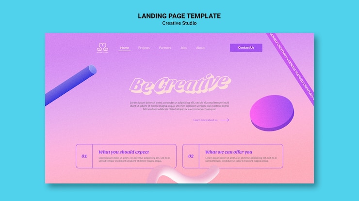 PSD Gratis jadilah kreatif dengan templat halaman landas studio desain dengan bentuk 3d