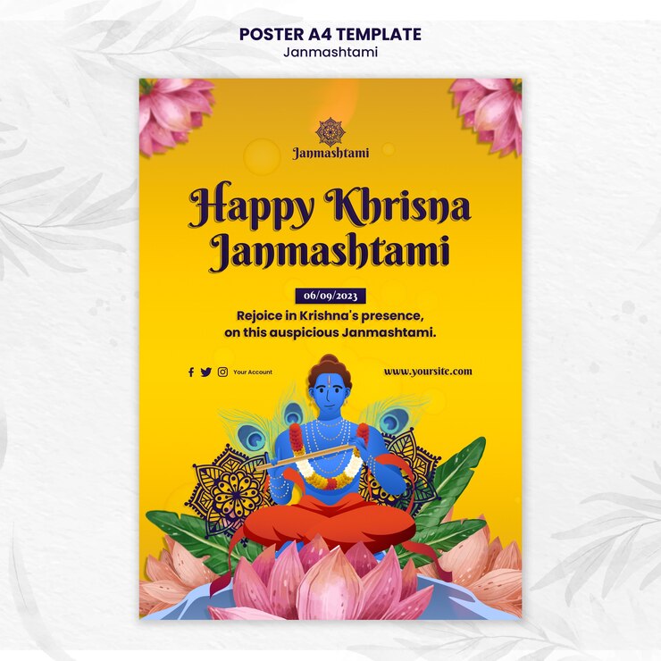 PSD Gratis janmashtami celebration poster template