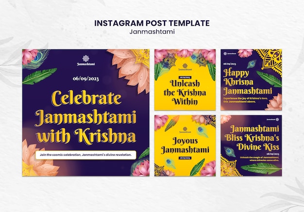 Gratis PSD janmashtami-viering op instagram