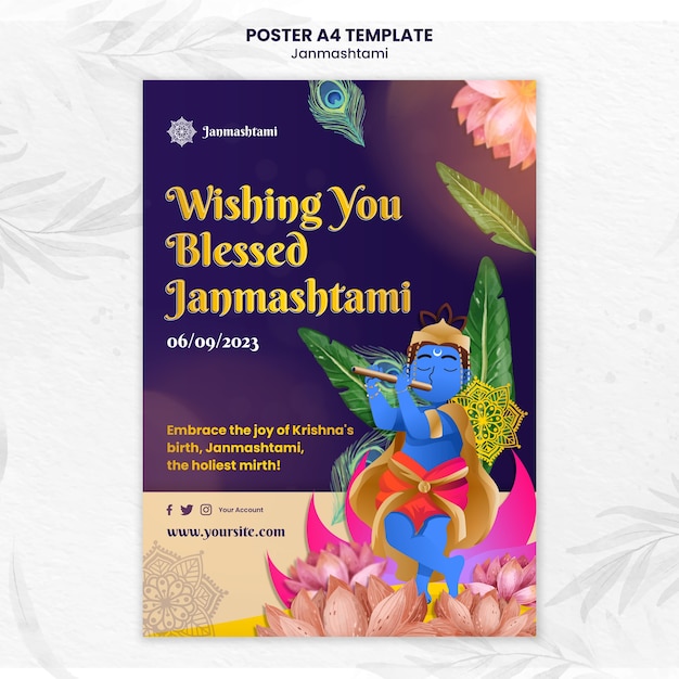 Gratis PSD jannmashtami viering poster sjabloon