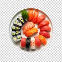 Gratis PSD japanse sushi en broodjes gemaakt met verse vis en rijst op een doorzichtige achtergrond