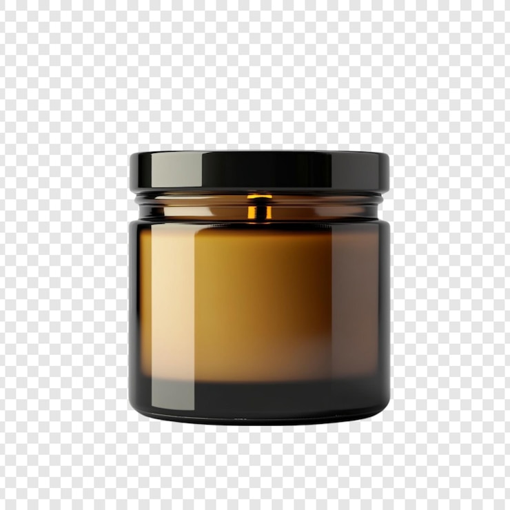 PSD gratuito jarro de vela de vidrio ámbar con tapa negra un diseño minimalista perfecto para la decoración del hogar o regalos que muestra una estética de lujo una vela simple pero elegante