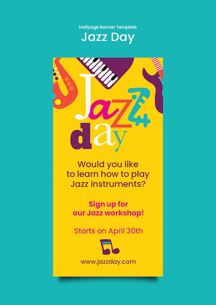 Gratis PSD jazz dag sjabloon ontwerp