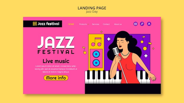 Gratis PSD jazz dag viering landing pagina sjabloon.