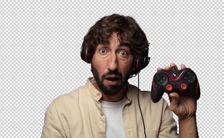 Gratis PSD jong volwassen baarde man gamer concept