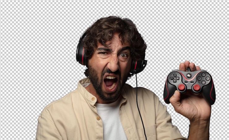 Gratis PSD jong volwassen baarde man gamer concept