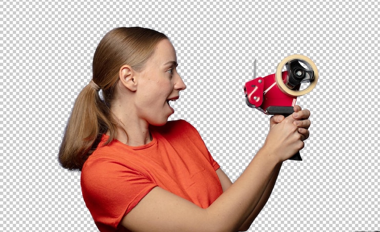 Gratis PSD jonge blonde verpakkingsvrouw