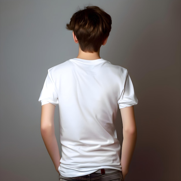 Jonge man in een wit t-shirt op een grijze achtergrond
