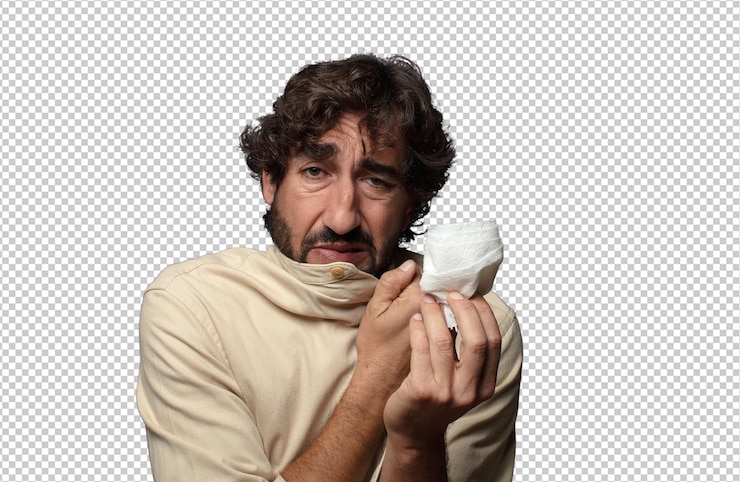 Gratis PSD jonge volwassen baarde man griep concept