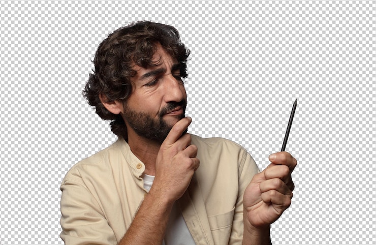 Gratis PSD jonge volwassen baarde man met een potlood