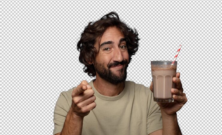 PSD gratuito joven adulto barbudo con un batido de chocolate