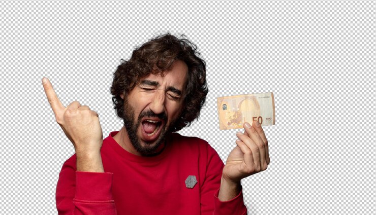 PSD gratuito joven adulto barbudo con un billete de cincuenta euros