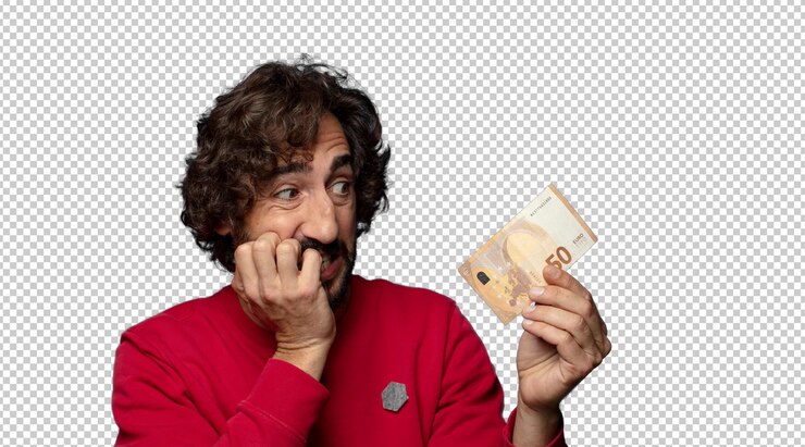 PSD gratuito joven adulto barbudo con un billete de cincuenta euros