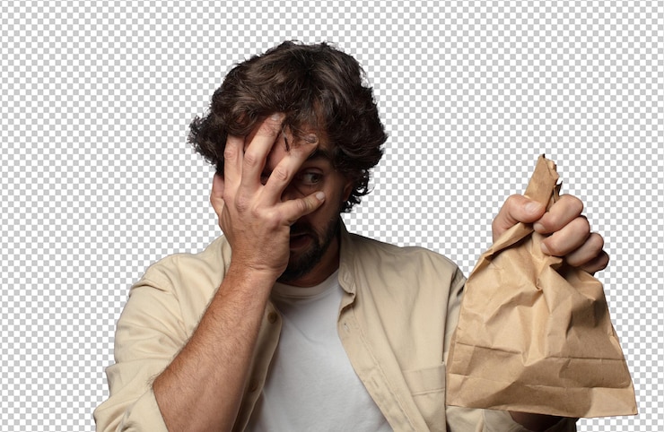 PSD gratuito joven adulto barbudo con una bolsa de papel