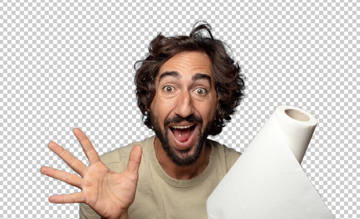 PSD gratuito joven adulto barbudo con un rollo de toalla de papel