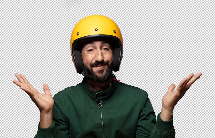 PSD gratuito joven adulto con un casco de protección de motocicleta
