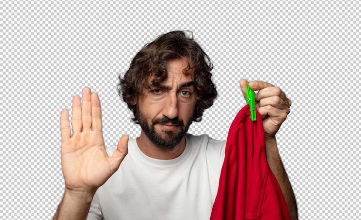 PSD gratuito joven adulto hombre barbudo concepto de lavandería