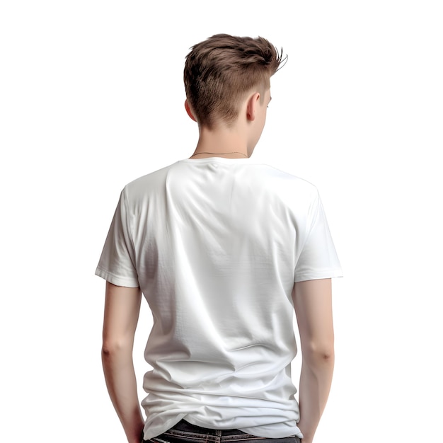 PSD gratuito joven con camiseta blanca vista trasera aislado en fondo blanco