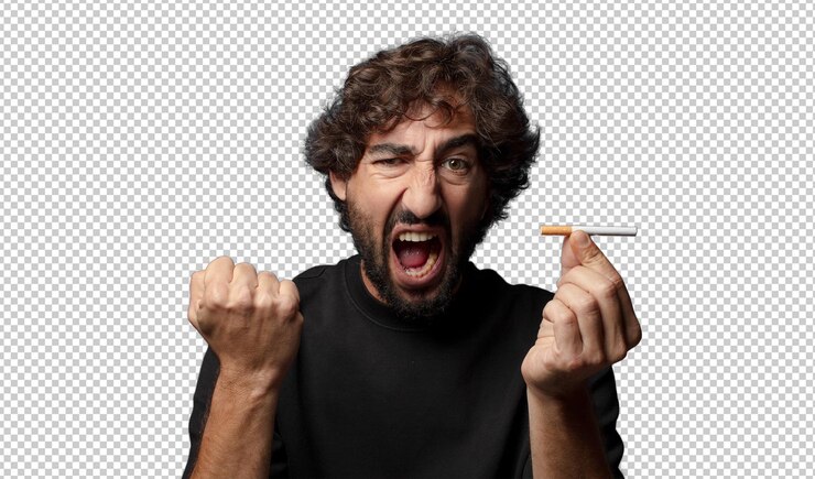 PSD gratuito joven loco barbudo con un cigarrillo