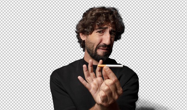 joven loco barbudo con un cigarrillo