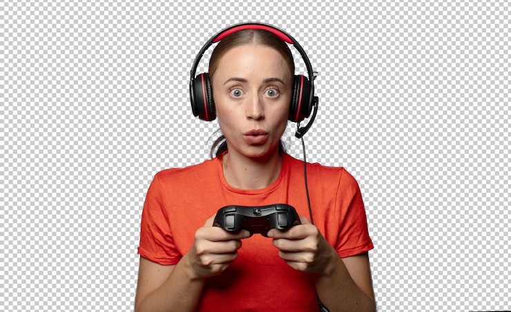PSD gratuito joven mujer rubia concepto de jugador