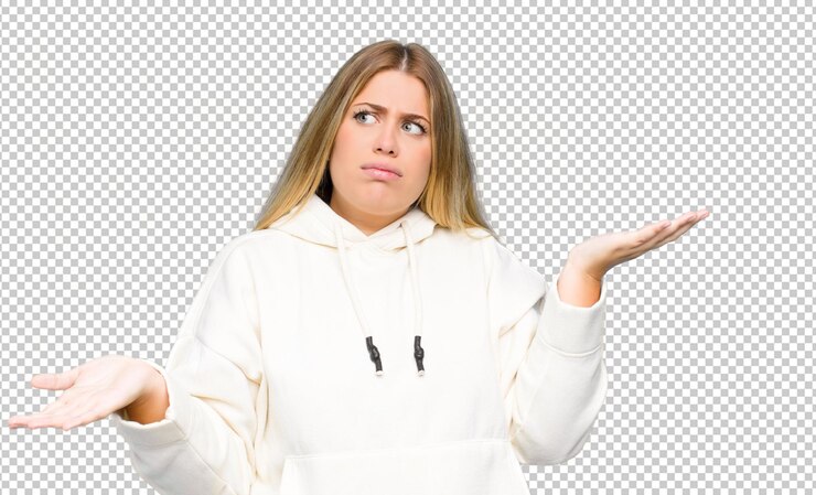 PSD gratuito una joven rubia que parece desconcertada confundida y estresada preguntándose