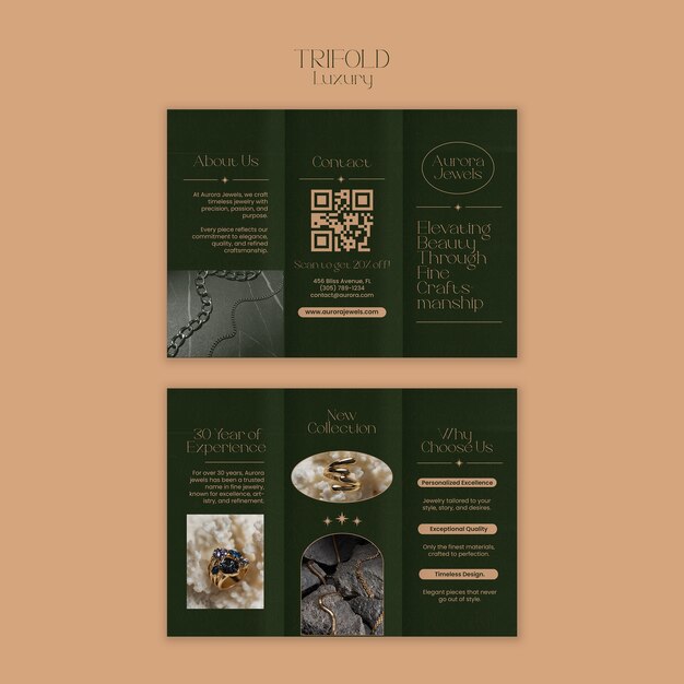 Joyas de Aurora: folleto triplo de lujo