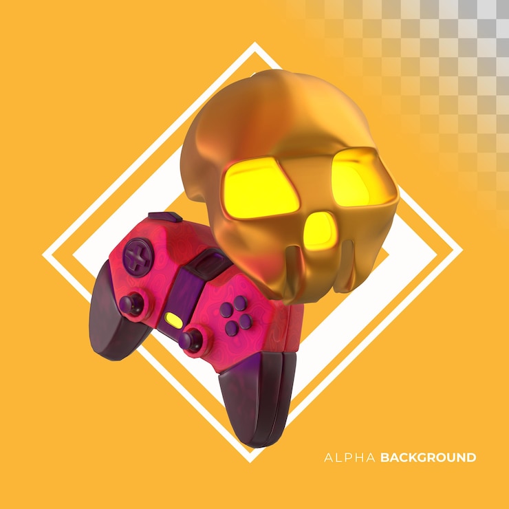 PSD Gratis joystick permainan video dengan tengkorak. ilustrasi 3d